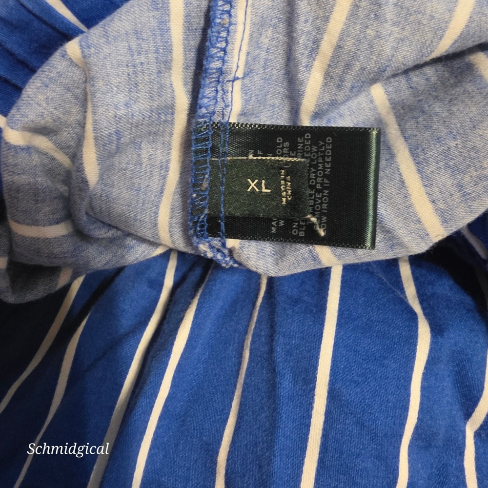 Lauren Ralph Lauren Pajama Set XL Blue White Stripe Button Top Pants Set - Picture 9 of 11